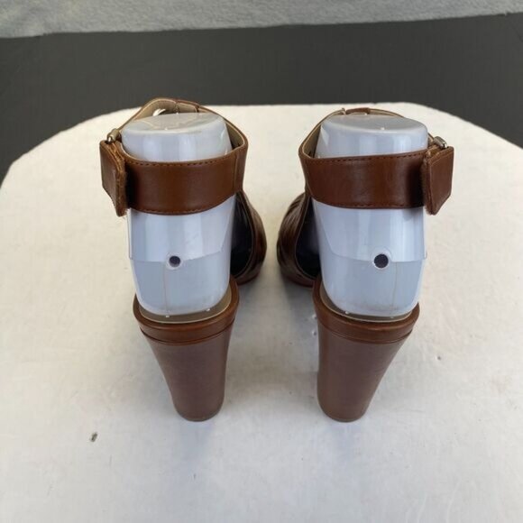 Karl Lagerfeld Rennes Laser Cut Caged Block Leather Peep Toe Buckle Heels 7.5 M - Picture 6 of 13